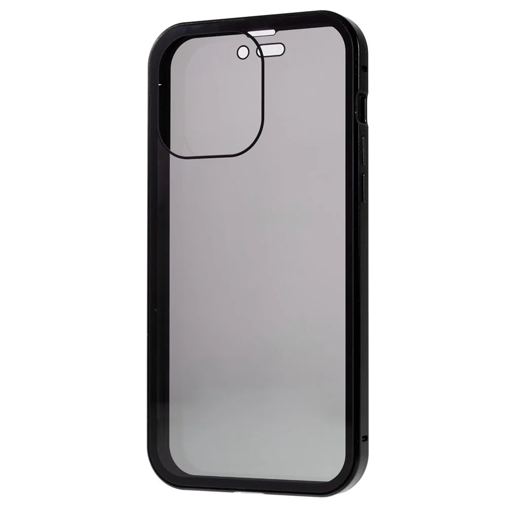 For iPhone 15 Pro Max Anti-Peeping Phone Case Magnetic Adsorption Metal Frame + Double-sided Tempered Glass Protective Cover - Black - 4