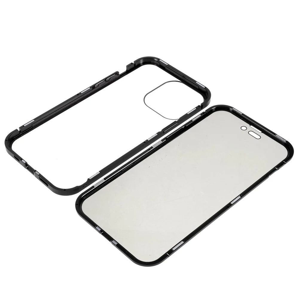 For iPhone 15 Pro Max Anti-Peeping Phone Case Magnetic Adsorption Metal Frame + Double-sided Tempered Glass Protective Cover - Black - 5