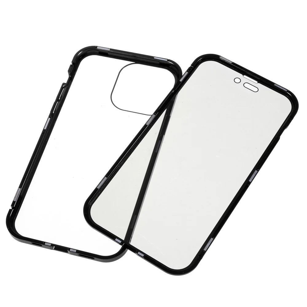 For iPhone 15 Pro Max Anti-Peeping Phone Case Magnetic Adsorption Metal Frame + Double-sided Tempered Glass Protective Cover - Black - 6