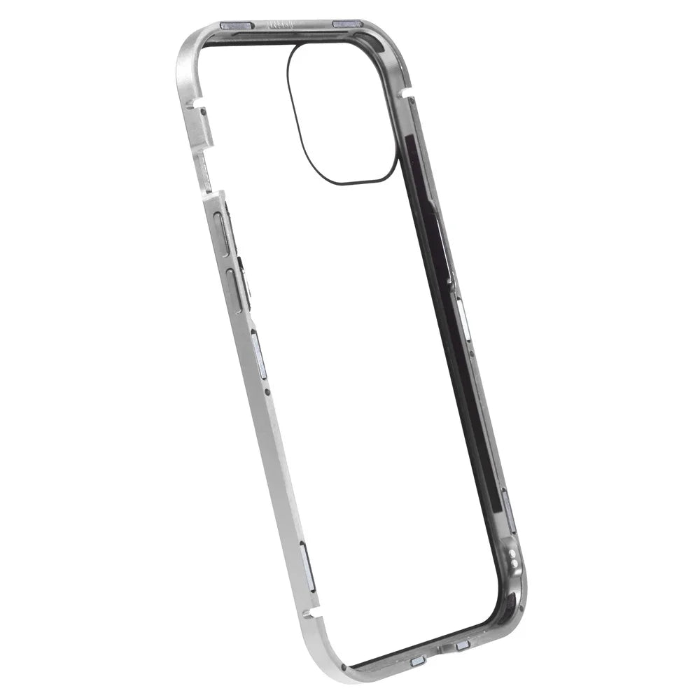 For iPhone 15 Magnetic Cover Metal Frame + Double-sided Tempered Glass Anti-peep Phone Case - Silver - 2