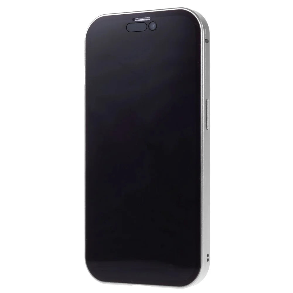 For iPhone 15 Magnetic Cover Metal Frame + Double-sided Tempered Glass Anti-peep Phone Case - Silver - 5