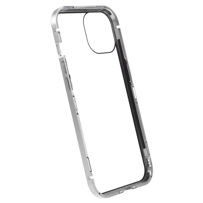 For iPhone 15 Plus Anti-Spy Phone Case Magnetic Adsorption Metal Frame + Double-sided Tempered Glass Shockproof Cover - Silver - 2