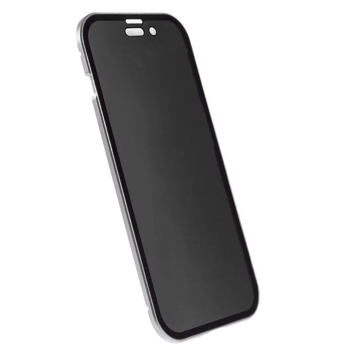 For iPhone 15 Plus Anti-Spy Phone Case Magnetic Adsorption Metal Frame + Double-sided Tempered Glass Shockproof Cover - Silver - 3
