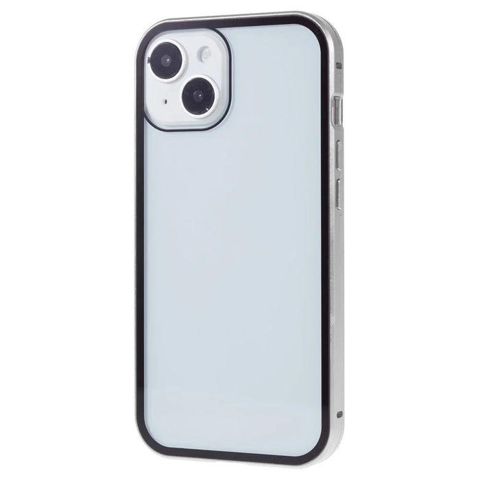 For iPhone 15 Plus Anti-Spy Phone Case Magnetic Adsorption Metal Frame + Double-sided Tempered Glass Shockproof Cover - Silver - 7
