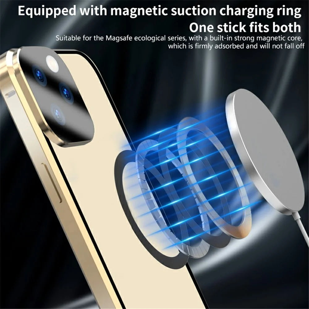 Dual-Sided Tempered Glass+Magnetic Metal Frame Anti-Drop Case for iPhone 15 Compatible with MagSafe Phone Cover with Buckle Lock - Gold - 6