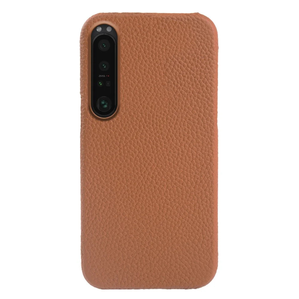 Magnetic Phone Case for Sony Xperia 1 IV 5G , Litchi Texture Genuine Cow Leather Coated PC Cover - Brown - 1