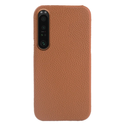 Magnetic Phone Case for Sony Xperia 1 IV 5G , Litchi Texture Genuine Cow Leather Coated PC Cover - Brown - 1