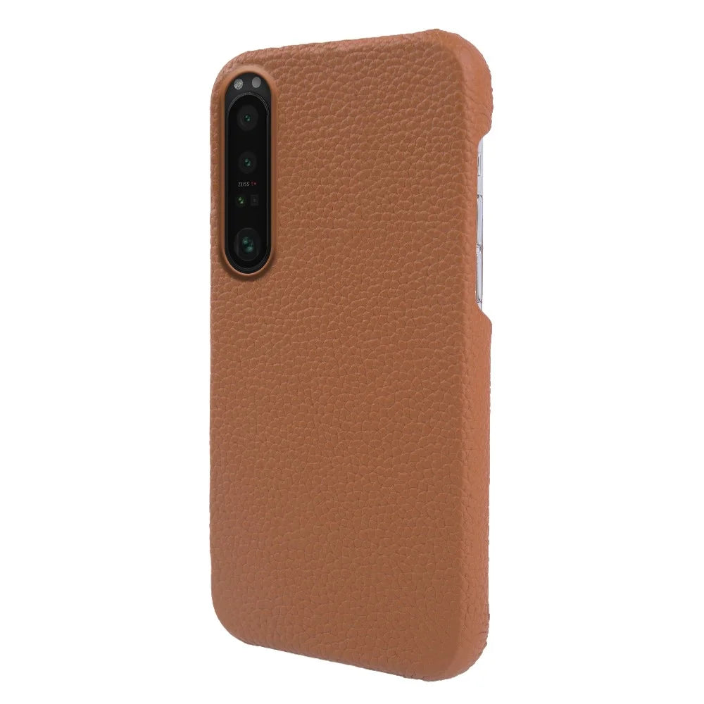 Magnetic Phone Case for Sony Xperia 1 IV 5G , Litchi Texture Genuine Cow Leather Coated PC Cover - Brown - 2