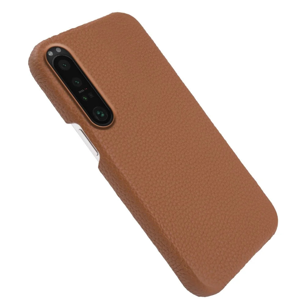 Magnetic Phone Case for Sony Xperia 1 IV 5G , Litchi Texture Genuine Cow Leather Coated PC Cover - Brown - 4