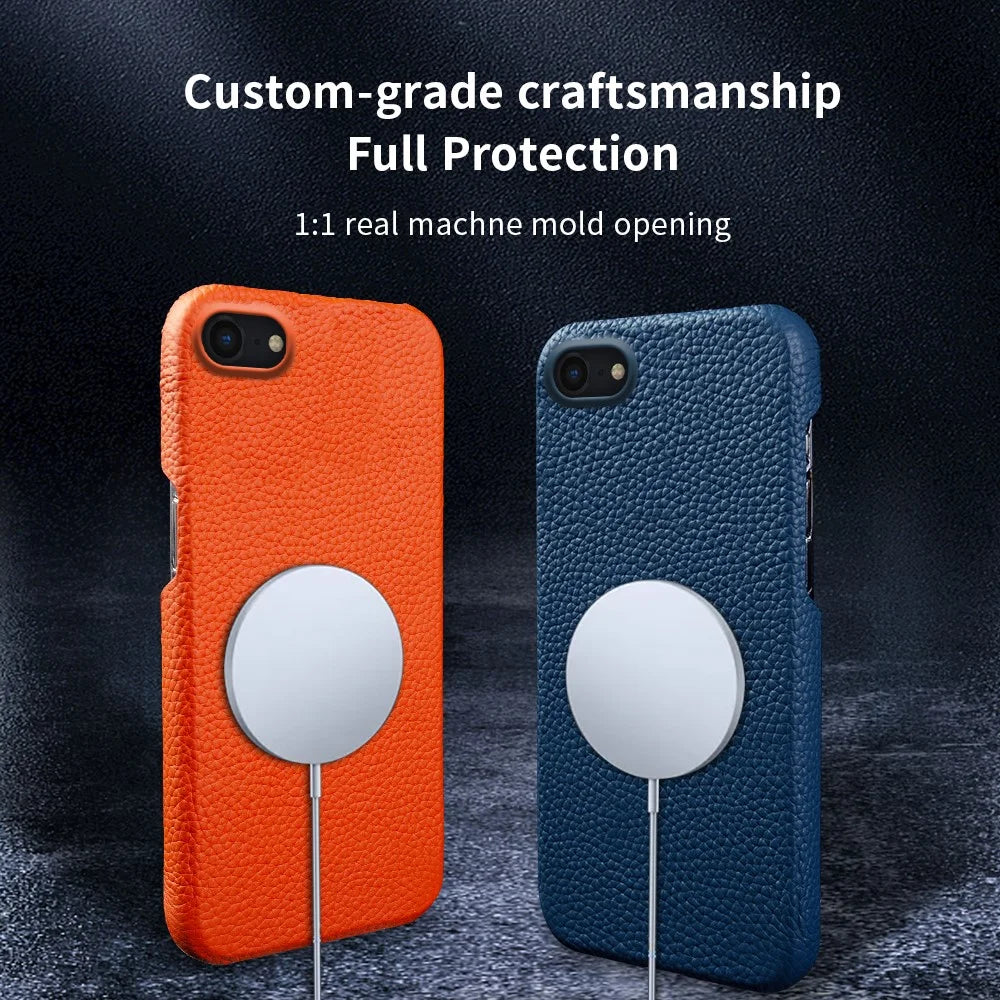 For iPhone 7 / 8 / SE (2020) / SE (2022) Incomplete Cover Genuine Cow Leather+PC Shell Litchi Texture Magnetic Phone Case - Red - 6