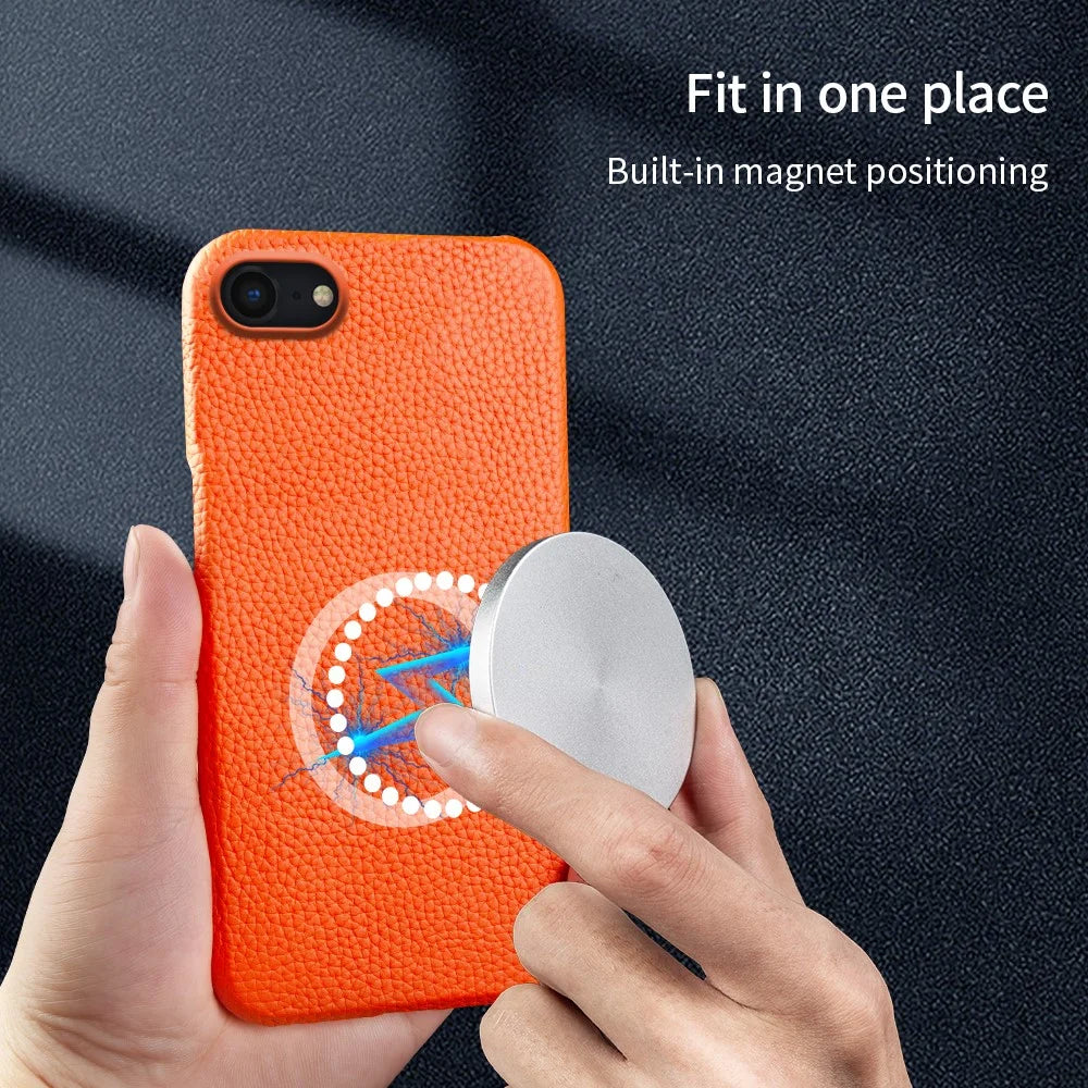 For iPhone 7 / 8 / SE (2020) / SE (2022) Incomplete Cover Genuine Cow Leather+PC Shell Litchi Texture Magnetic Phone Case - Red - 7