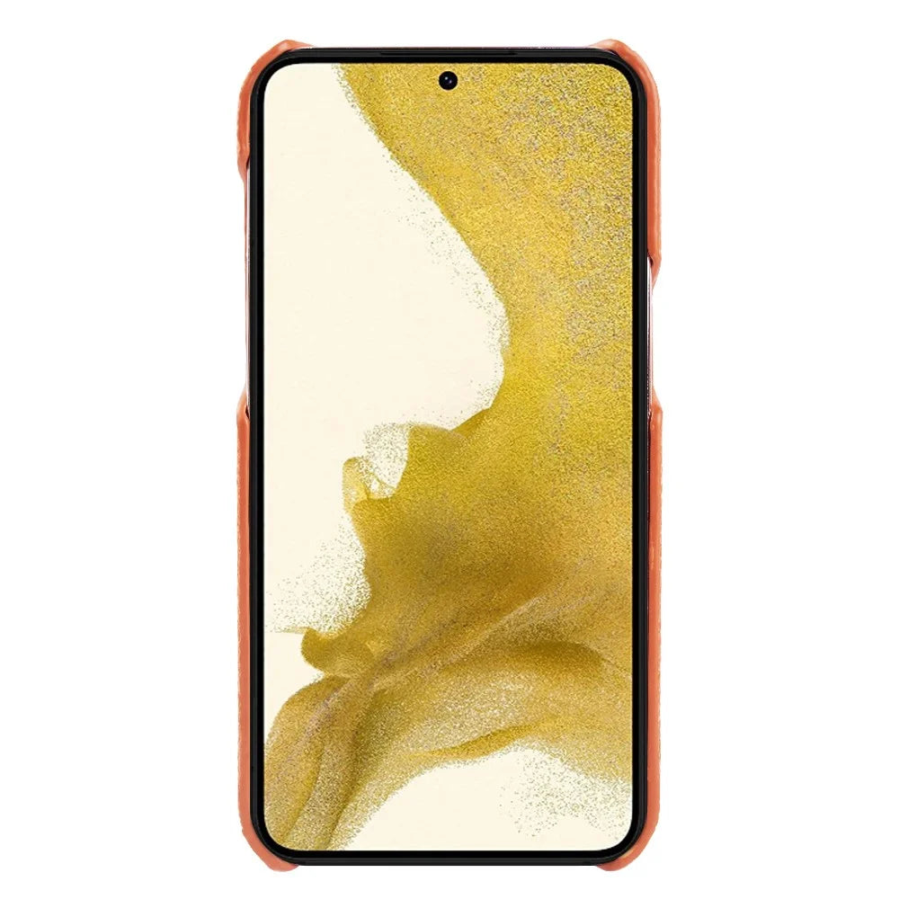 For Samsung Galaxy S22 5G Litchi Texture Magnetic Phone Case Anti-scratch Genuine Cow Leather+PC Cover - Orange - 3