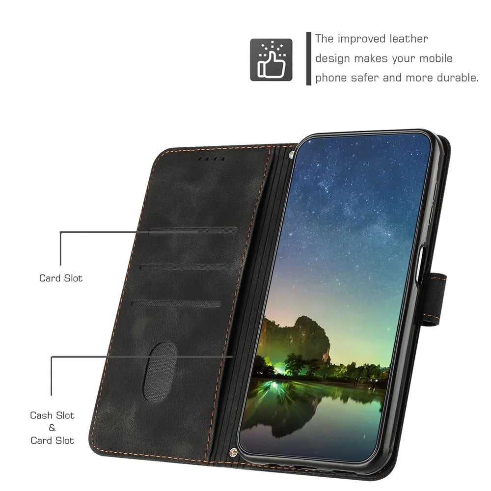 Shockproof PU Leather Case for Sony Xperia 5 IV 5G , Triangle Imprinted Phone Cover Stand Shell Wallet - Black - 4
