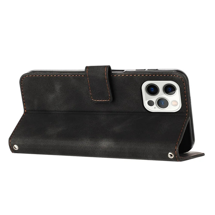Wallet Phone Cover for iPhone 14 Pro Max , Triangle Imprinted Leather Stand Case - Black - 2
