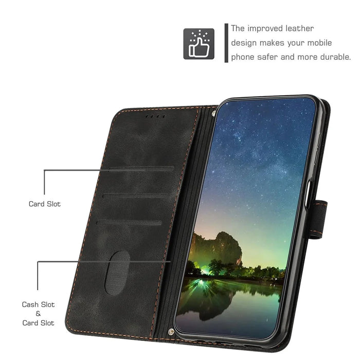 Wallet Phone Cover for iPhone 14 Pro Max , Triangle Imprinted Leather Stand Case - Black - 4