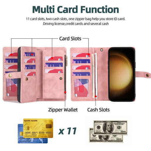 MEGSHI H1 Series For Samsung Galaxy S23+ Detachable 2-in-1 Wallet Leather Case Anti-fall Phone Cover with Wrist Strap - Pink - 2