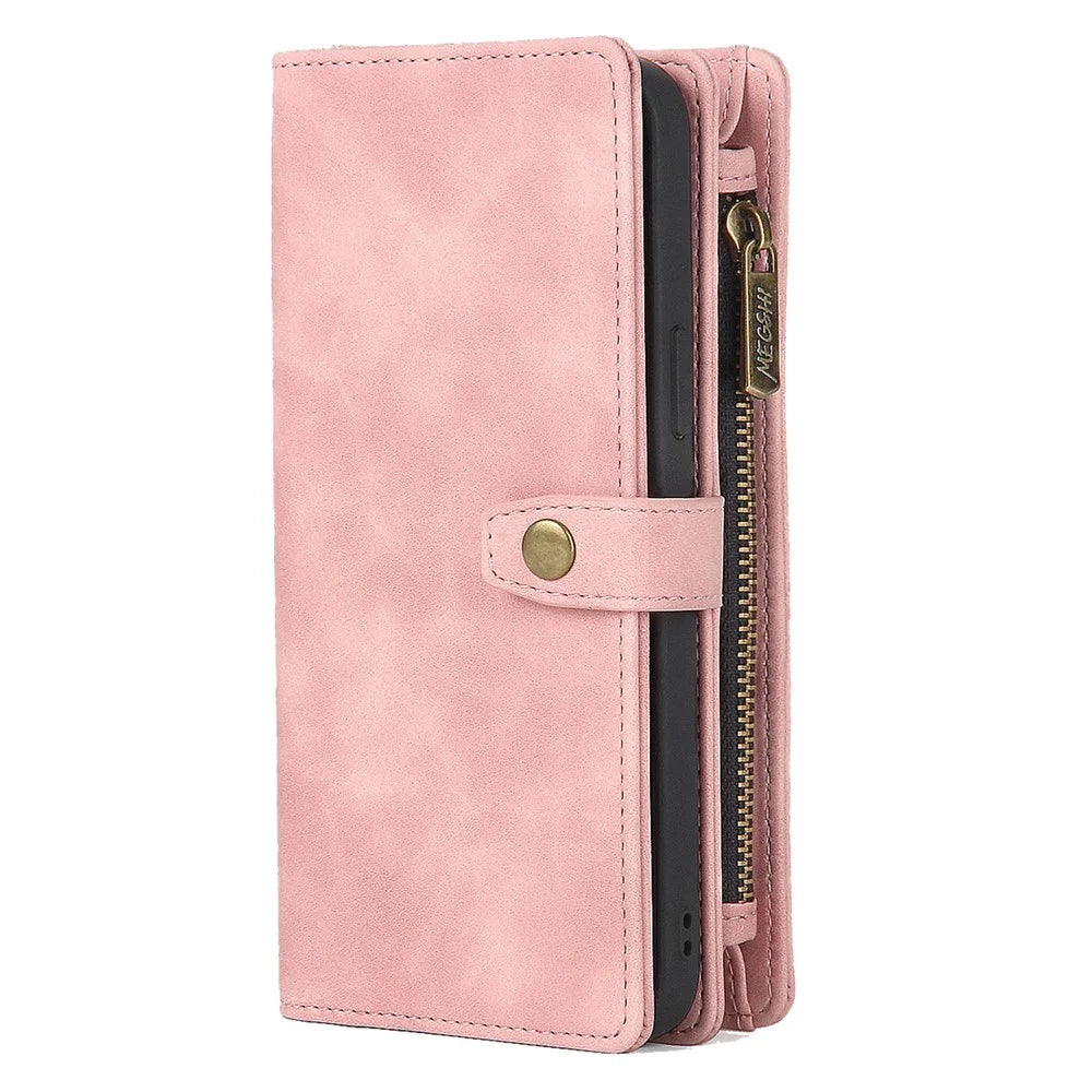 MEGSHI H1 Series For Samsung Galaxy S23+ Detachable 2-in-1 Wallet Leather Case Anti-fall Phone Cover with Wrist Strap - Pink - 7