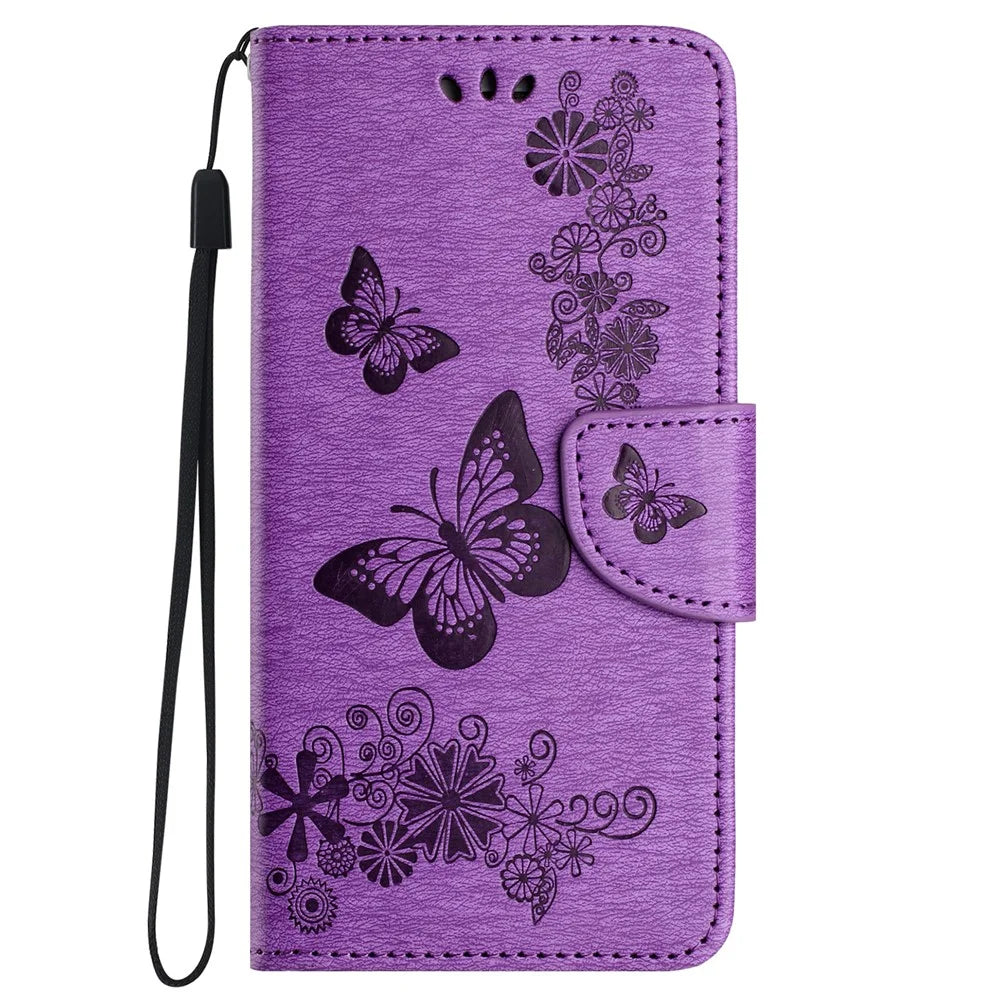 For Samsung Galaxy A25 5G (Global) (161.0 x 76.5 x 8.3mm) PU Leather Stand Phone Cover Butterflies Flower Imprinting Phone Wallet Case - Purple - 6