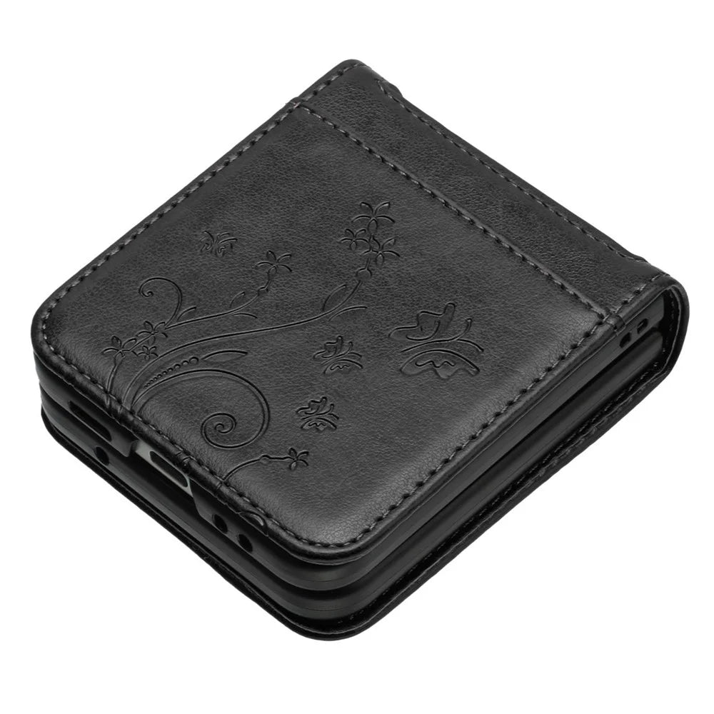 For Samsung Galaxy Z Flip5 5G Phone Case Imprinted Butterflies PU Leather Coated PC Cover - Black - 3
