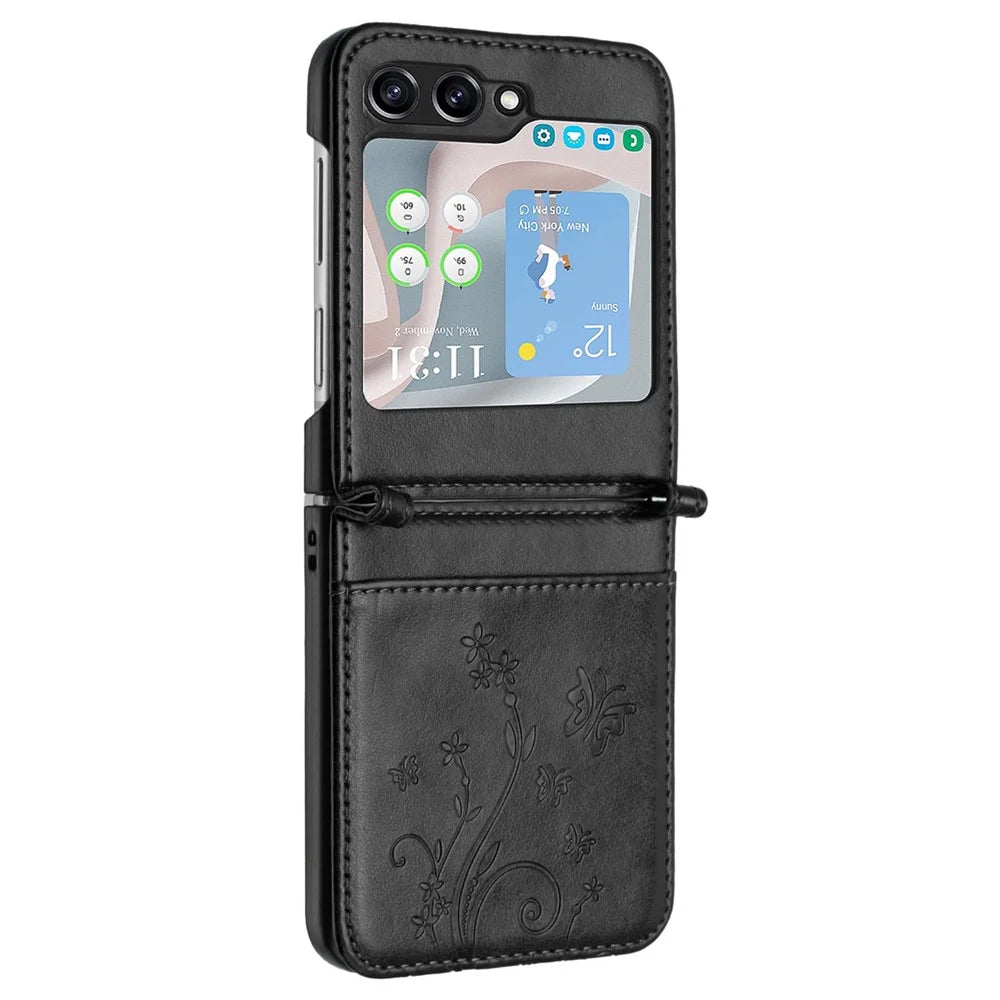 For Samsung Galaxy Z Flip5 5G Phone Case Imprinted Butterflies PU Leather Coated PC Cover - Black - 4