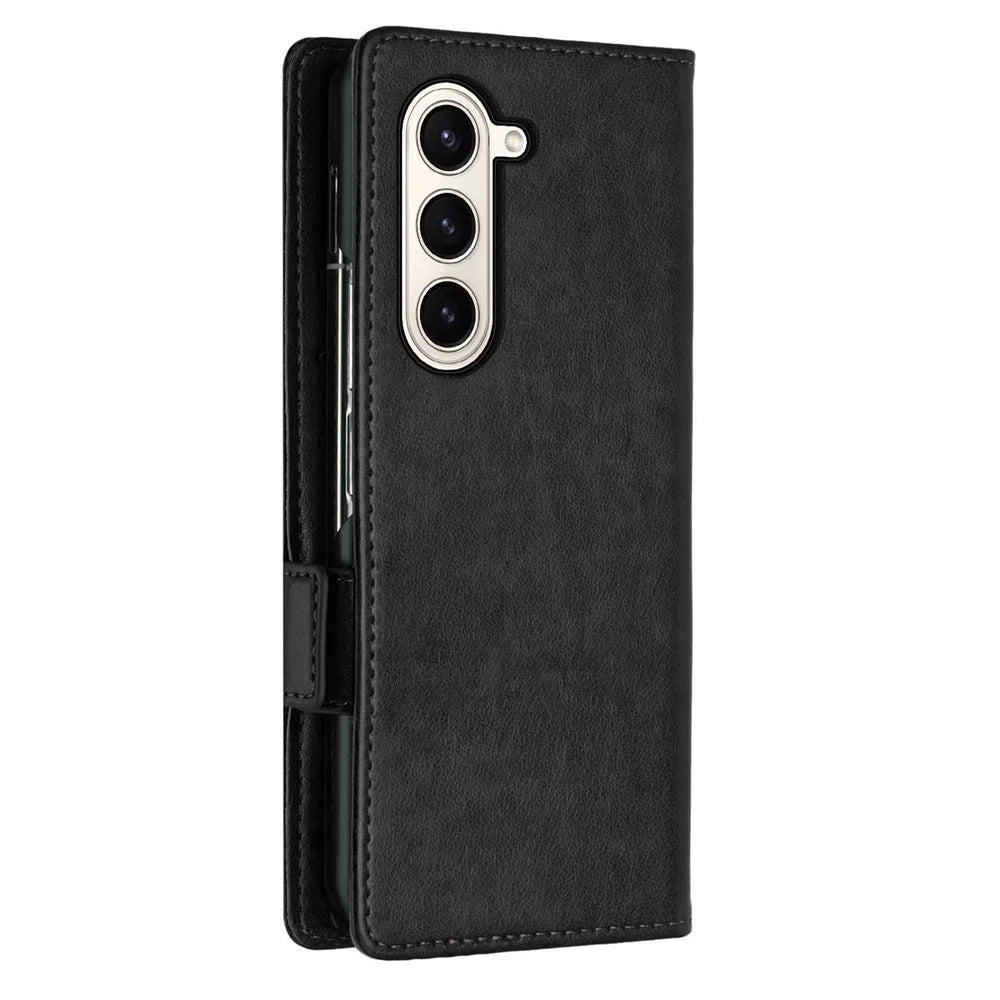 For Samsung Galaxy Z Fold5 5G Imprinted Butterflies Anti-scratch Phone Case PU Leather Wallet Cover Stand with Strap - Black - 7
