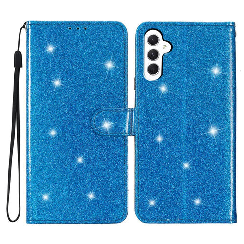 For Samsung Galaxy A24 4G (162.1 x 77.6 x 8.3mm) Glittery Wallet Stand PU Leather Case Drop-proof Phone Cover - Blue - 1