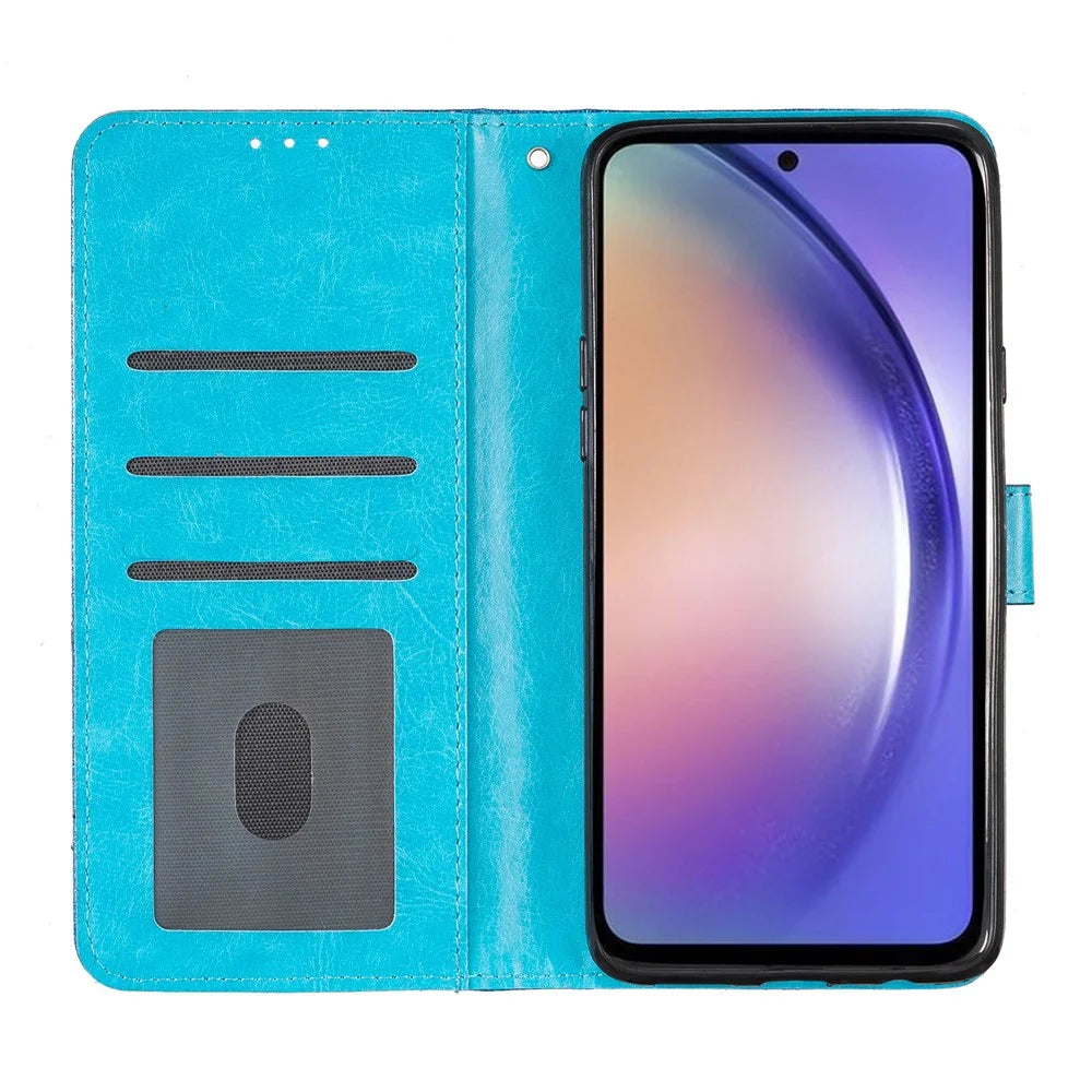 For Samsung Galaxy A24 4G (162.1 x 77.6 x 8.3mm) Glittery Wallet Stand PU Leather Case Drop-proof Phone Cover - Blue - 2