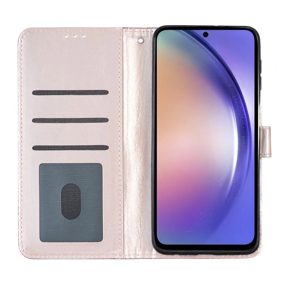 For Samsung Galaxy A32 5G / M32 5G PU Leather Wallet Stand Case Glittery Anti-drop Phone Cover - Rose Gold - 2