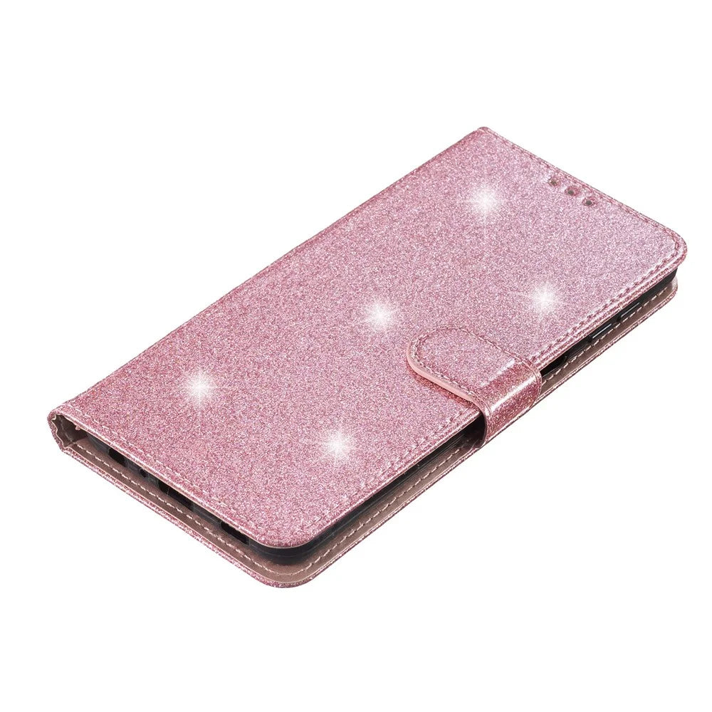 For Samsung Galaxy A32 5G / M32 5G PU Leather Wallet Stand Case Glittery Anti-drop Phone Cover - Rose Gold - 4