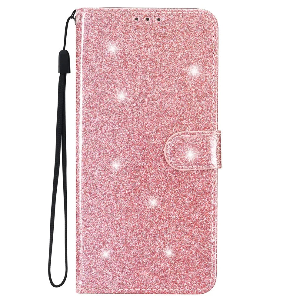 For Samsung Galaxy A32 5G / M32 5G PU Leather Wallet Stand Case Glittery Anti-drop Phone Cover - Rose Gold - 6