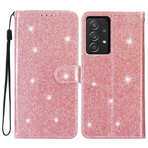 For Samsung Galaxy A73 5G Glittery PU Leather Case Full Protection Wallet Stand Phone Cover - Rose Gold - 1