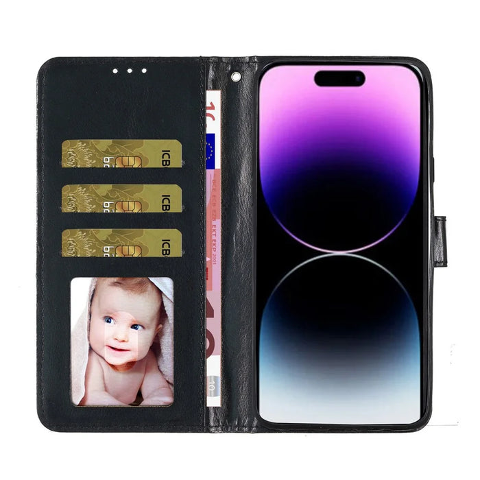 For iPhone 14 Pro Max Glittery PU Leather Flip Phone Case Wallet Stand Drop-proof Cover - Black - 2