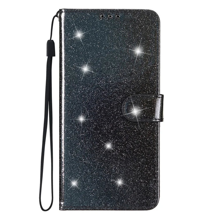 For iPhone 14 Pro Max Glittery PU Leather Flip Phone Case Wallet Stand Drop-proof Cover - Black - 6