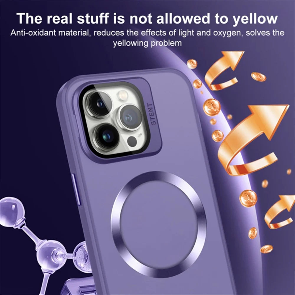 For iPhone 15 Plus Matte Magnetic Phone Case Compatible with MagSafe PC+TPU Kickstand Cover with Lens Film - Dark Purple - 5