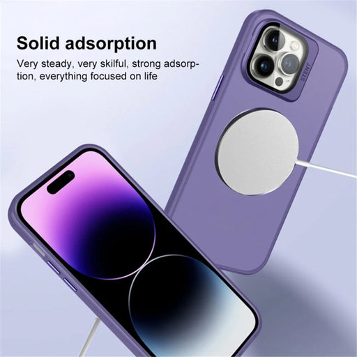 For iPhone 15 Pro Magnetic Case Compatible with MagSafe Lens Film Kickstand PC+TPU Matte Phone Cover - Dark Purple - 2