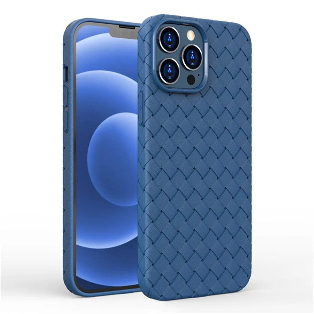 For iPhone 15 Pro Max Woven Texture Phone Case Soft TPU Heat Dissipation Cover - Blue - 1