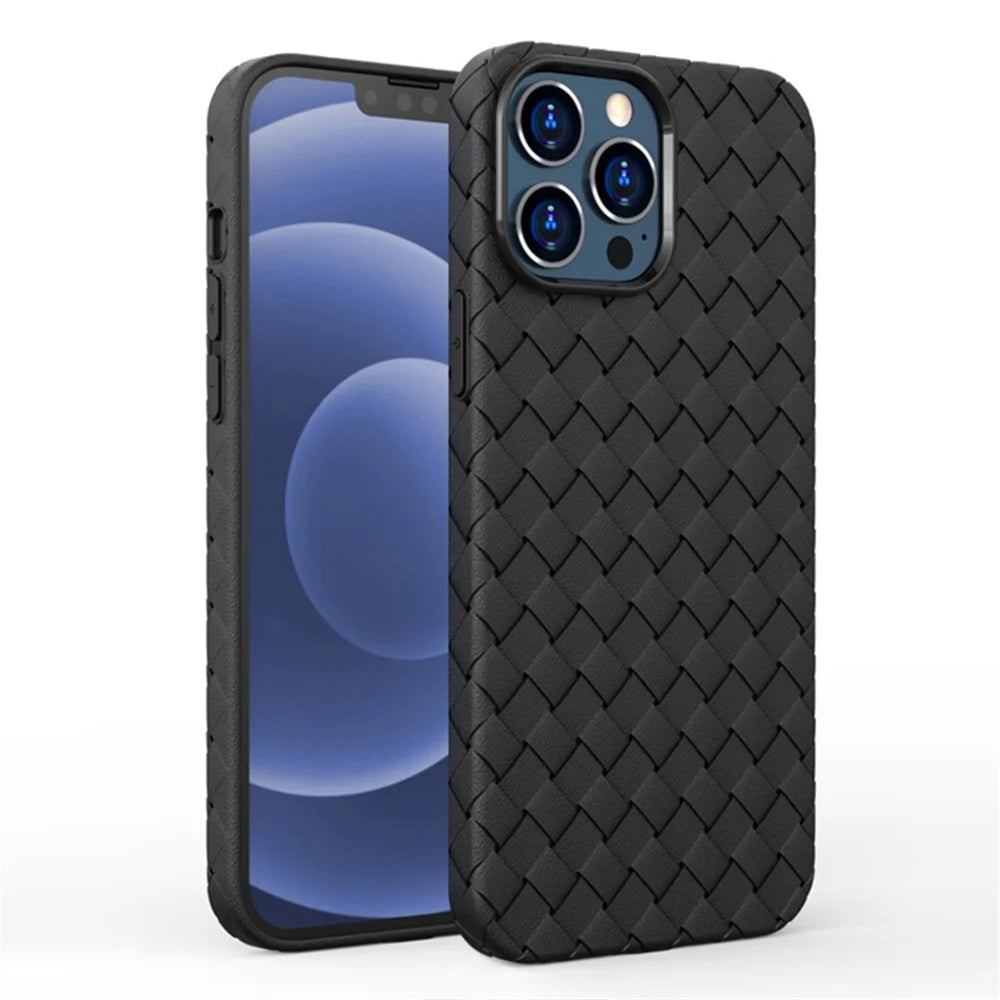 For iPhone 15 Soft TPU Shockproof Cover Woven Texture Heat Dissipation Phone Case - Black - 1