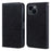 For iPhone 15 Plus Solid Color PU Leather Wallet Case Drop Proof Cell Phone Foldable Stand Cover - Black - 1