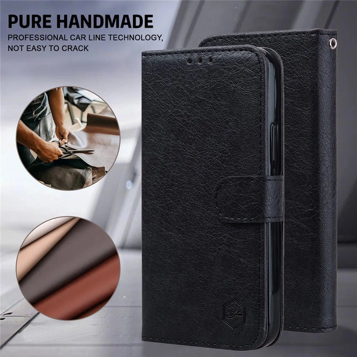 For iPhone 15 Pro Solid Color PU Leather Wallet Case Drop Proof Cell Phone Viewing Stand Cover - Black - 7