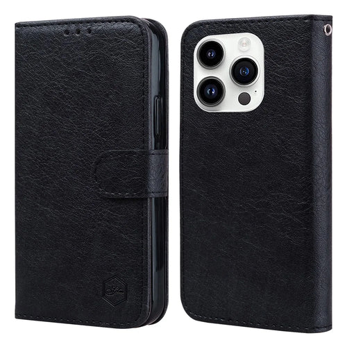 For iPhone 15 Pro Max Scratch Resistant Solid Color PU Leather Wallet Case Cell Phone Stand Cover - Black - 1