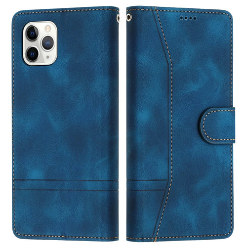 L002 Retro Leather Phone Case for iPhone 11 Pro Lines Imprinted Stand Wallet Anti-fall Cover - Blue - 1