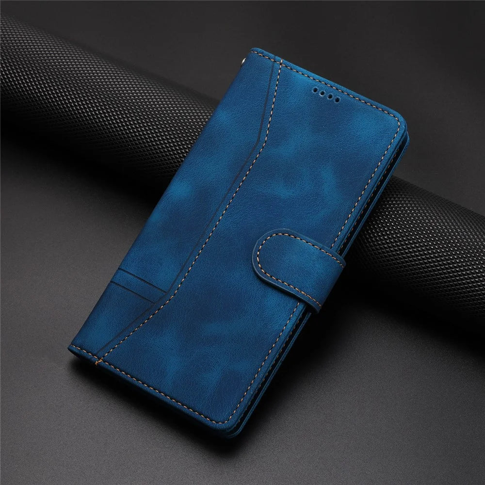 L002 Retro Leather Phone Case for iPhone 11 Pro Lines Imprinted Stand Wallet Anti-fall Cover - Blue - 7
