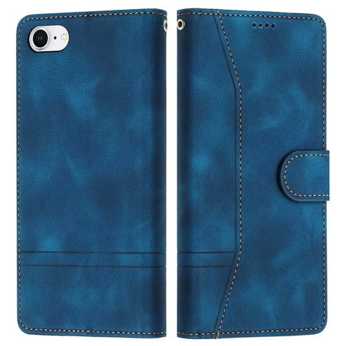 L002 For iPhone 7 / 8 4.7 inch / SE (2022) / SE (2020) Leather Wallet Phone Case Retro Lines Imprinted Stand Cover - Blue - 1