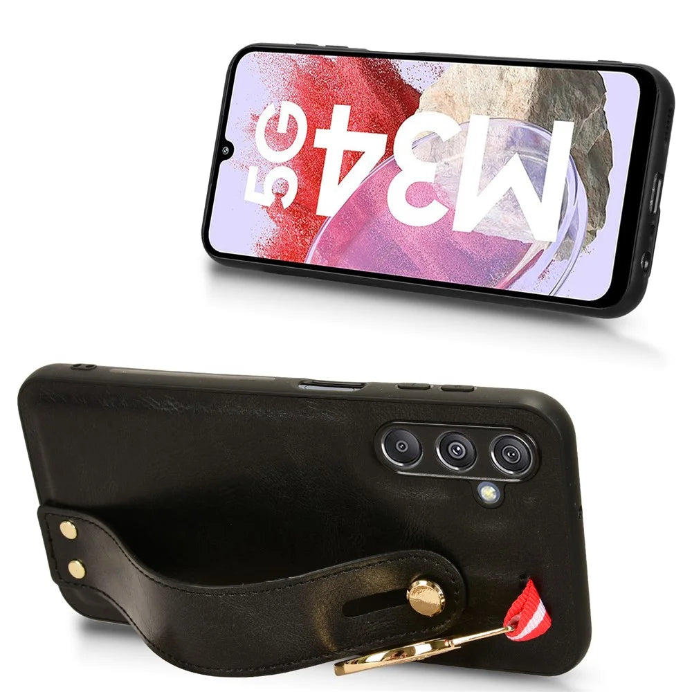 For Samsung Galaxy M34 5G / F34 5G Phone Case Wristband Kickstand Bottle Opener Leather+PC+TPU Cover - Black - 2
