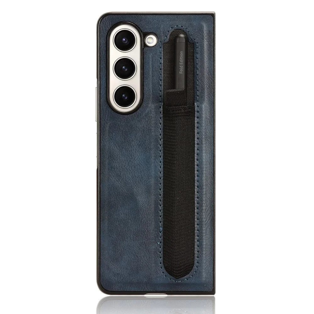 For Samsung Galaxy Z Fold5 5G Retro Texture Phone Cover PU Leather+PC Phone Case with Pen Slot - Blue - 2