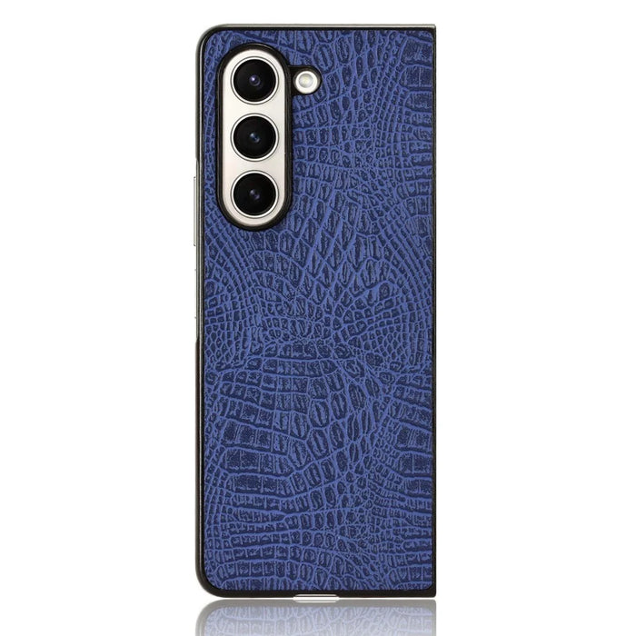 For Samsung Galaxy Z Fold5 5G Mobile Phone Cover Crocodile Texture PU Leather+PC Phone Case - Blue - 2