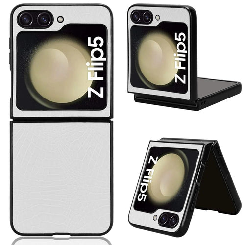 For Samsung Galaxy Z Flip5 5G Anti-Scratch Crocodile Texture Phone Case PU Leather+PC Cell Phone Cover - White - 1