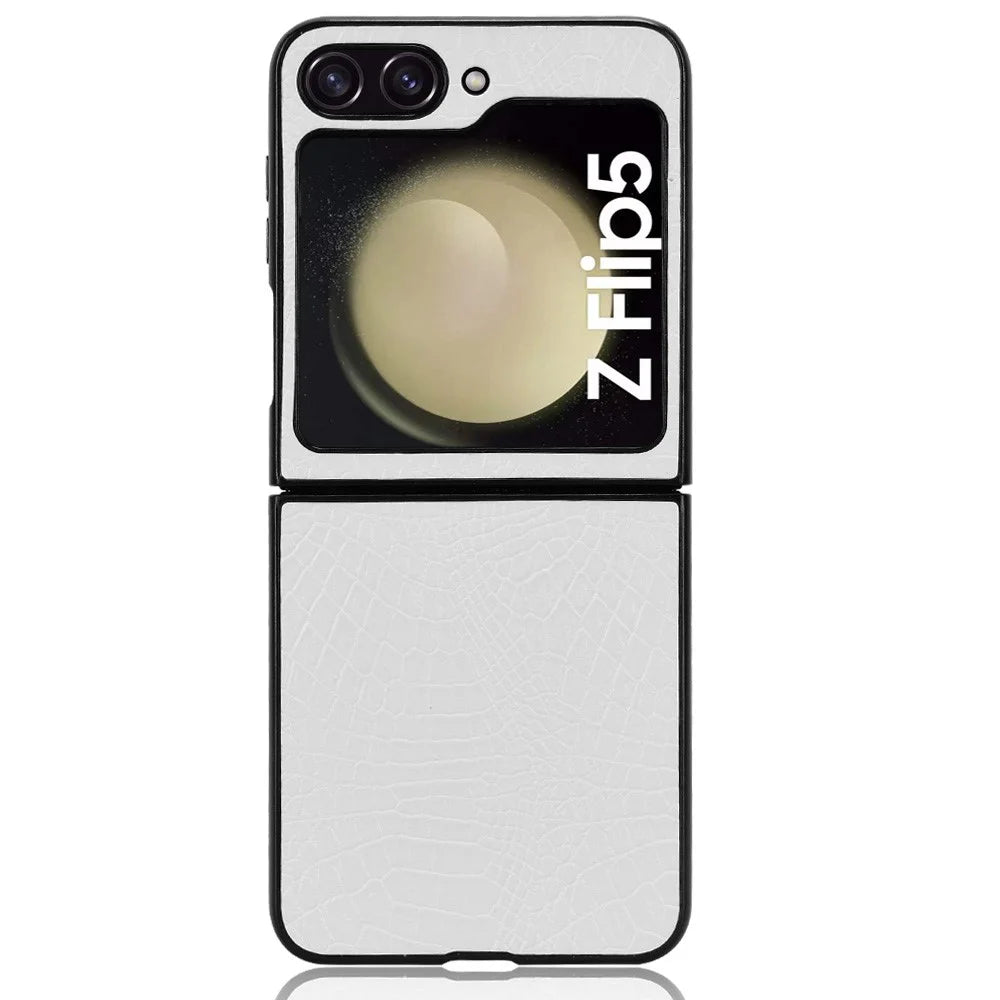 For Samsung Galaxy Z Flip5 5G Anti-Scratch Crocodile Texture Phone Case PU Leather+PC Cell Phone Cover - White - 2