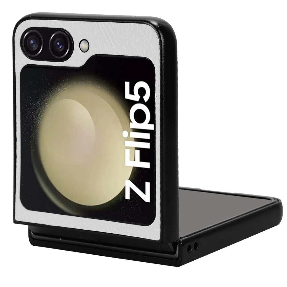 For Samsung Galaxy Z Flip5 5G Anti-Scratch Crocodile Texture Phone Case PU Leather+PC Cell Phone Cover - White - 3