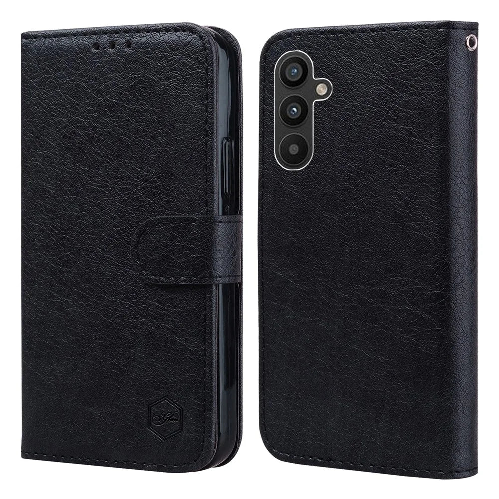 For Samsung Galaxy S23 FE Solid Color PU Leather Wallet Case Cell Phone Horizontal Stand Cover - Black - 1